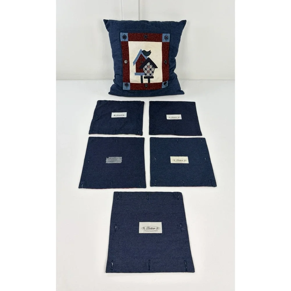Handmade Interchangeable Button On Quilted Seasonal Holiday Pillow Cover Set 6pc